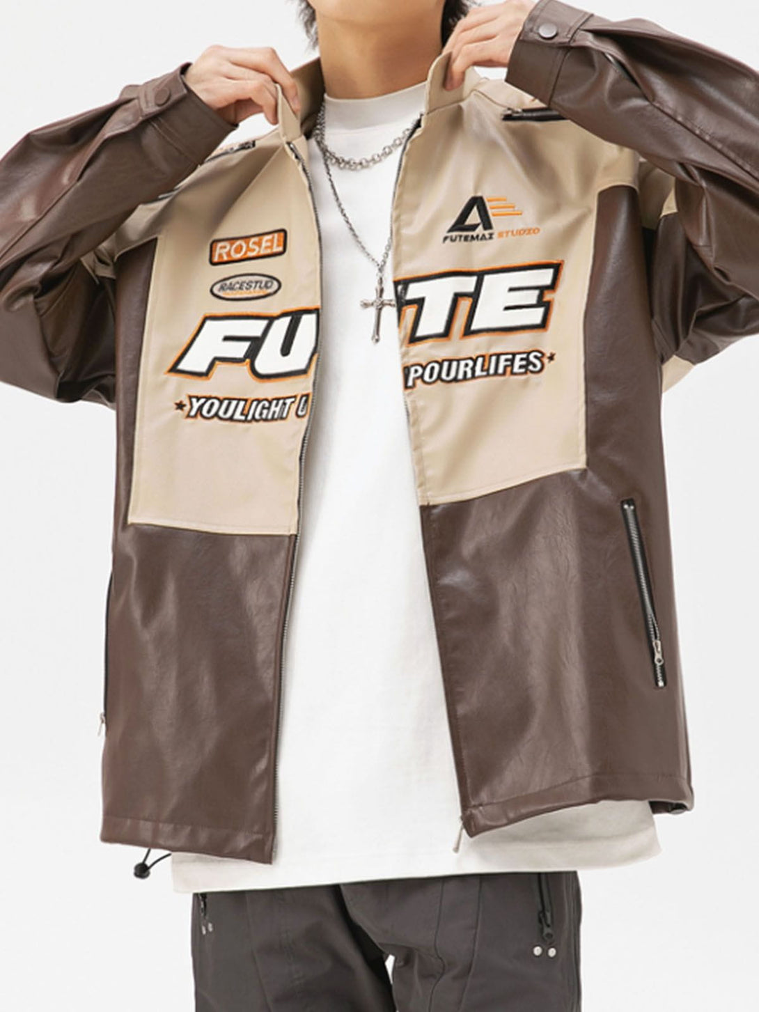 Evapacs - FUTE Embroidery Print Leather Jacket- Streetwear Fashion - evapacs.com