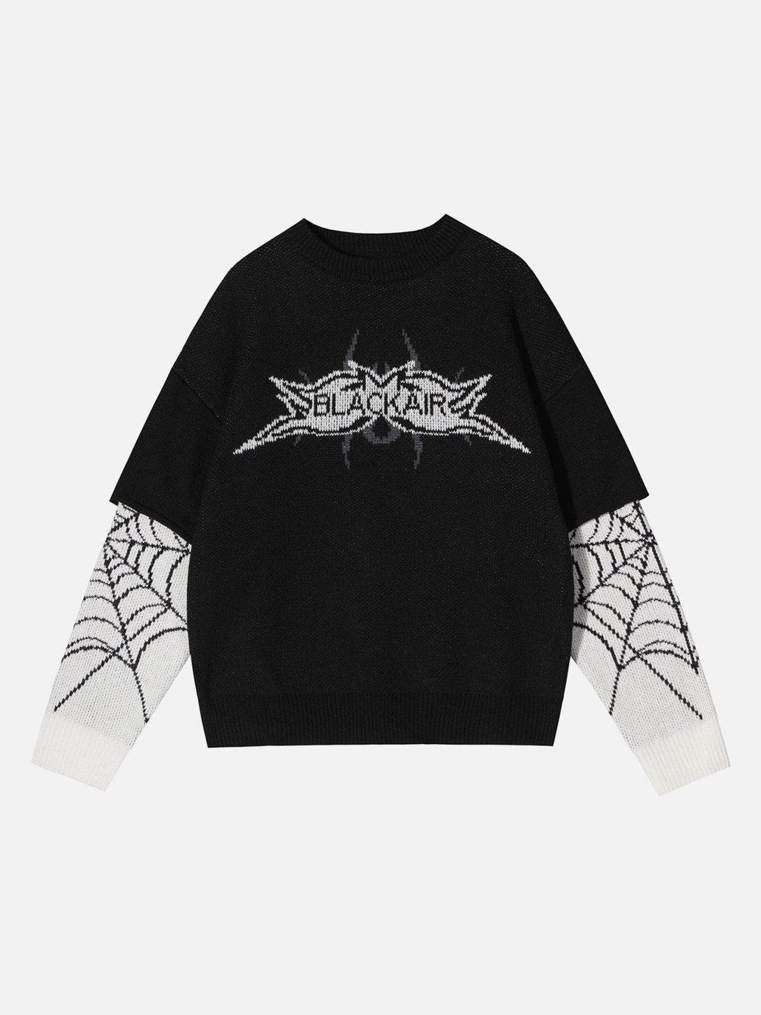 Evapacs - Fake Two Spider Web Jacquard Sweater- Streetwear Fashion - evapacs.com