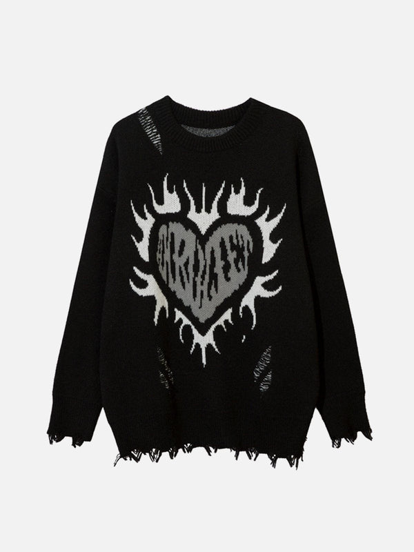 Evapacs - Flame Heart Jacquard Sweater- Streetwear Fashion - evapacs.com