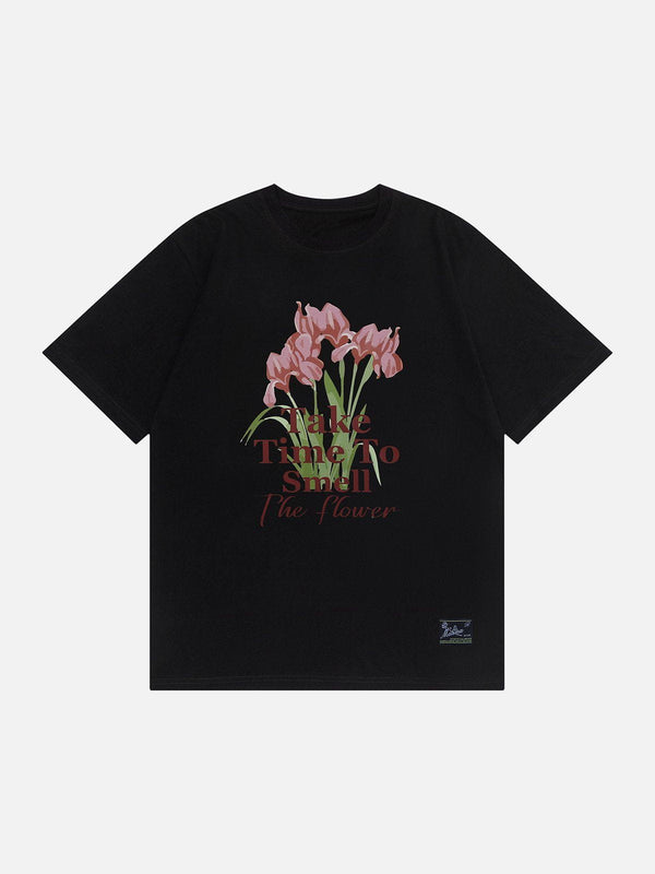 Evapacs - Floral Letter Print Tee- Streetwear Fashion - evapacs.com