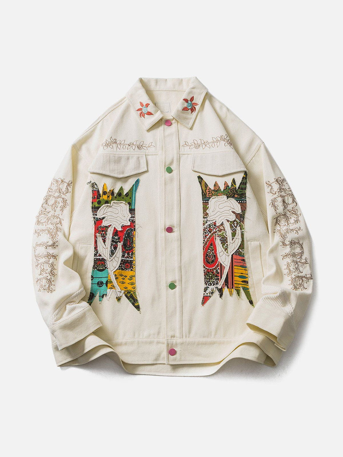 Evapacs - Flower Patchwork Embroidery Denim Jacket- Streetwear Fashion - evapacs.com