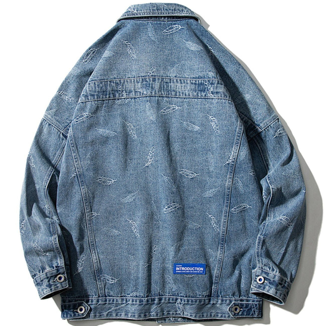 Evapacs - Full Leaf Print Denim Jacket- Streetwear Fashion - evapacs.com