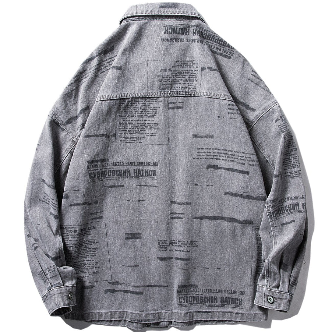 Evapacs - Full Letter Print Denim Jacket- Streetwear Fashion - evapacs.com