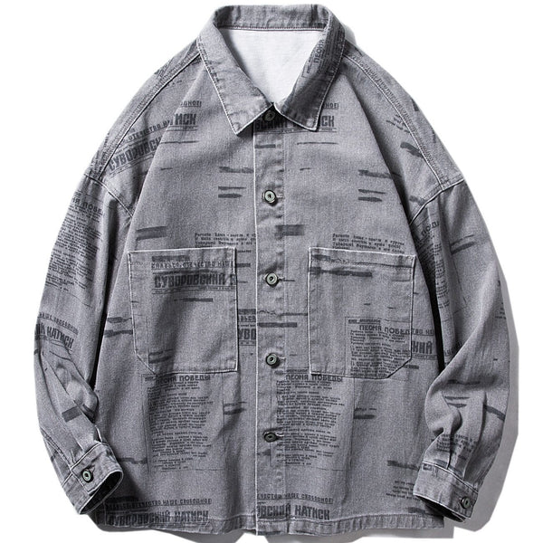 Evapacs - Full Letter Print Denim Jacket- Streetwear Fashion - evapacs.com