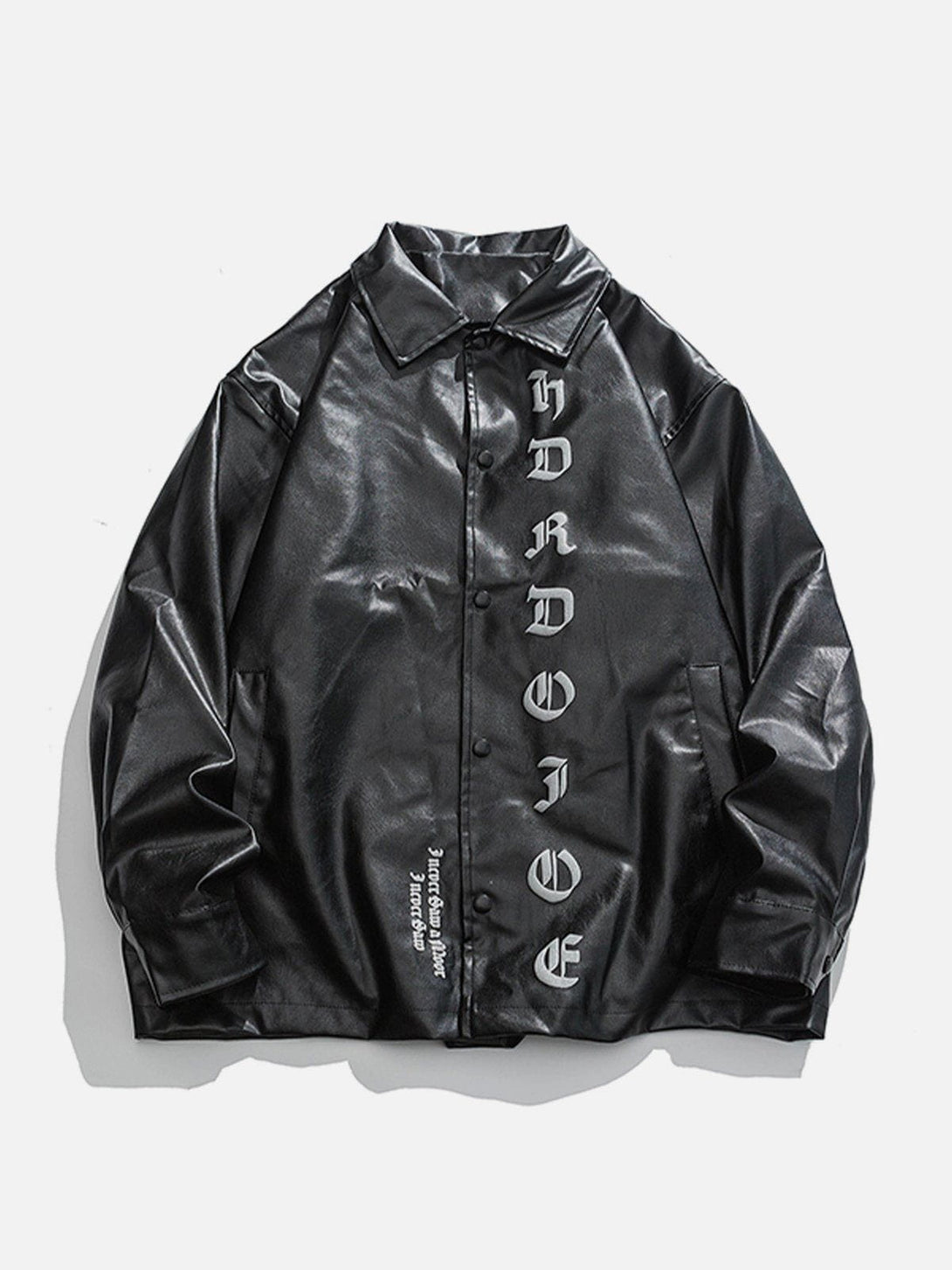 Evapacs - Gothic Letter Print Leather Jacket- Streetwear Fashion - evapacs.com