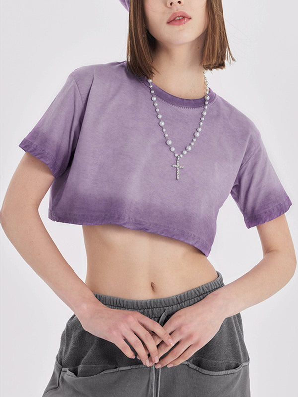 Evapacs - Gradient Wash Distressed Cropped Tee- Streetwear Fashion - evapacs.com