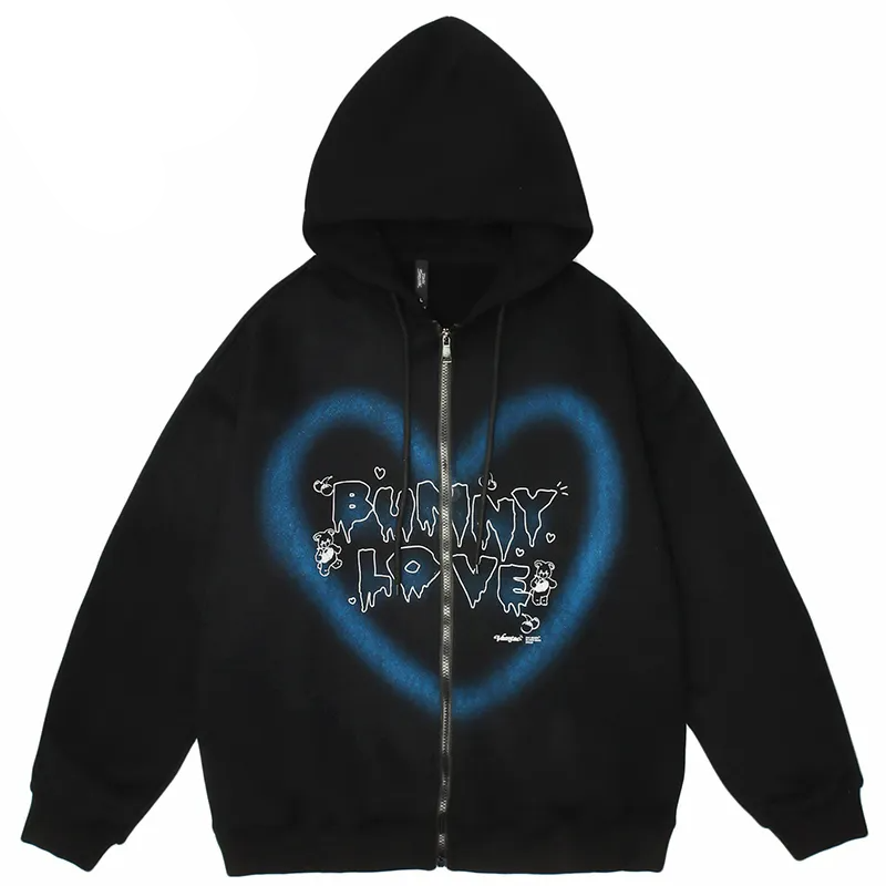 Evapacs - Graffiti Heart Letter Bear Print Hoodie- Streetwear Fashion - evapacs.com