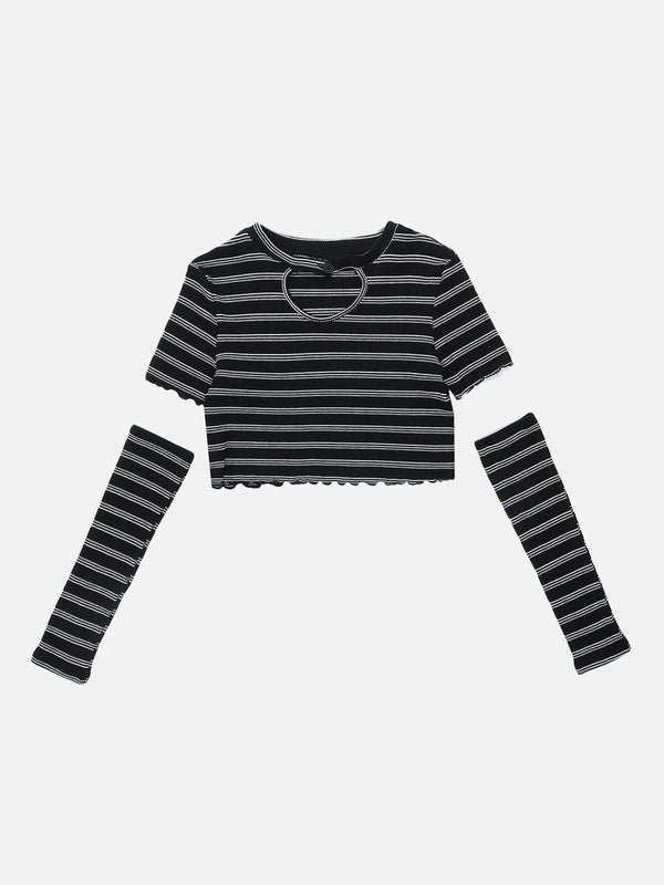 Evapacs - Heart Cut Stripe Crop Tee- Streetwear Fashion - evapacs.com