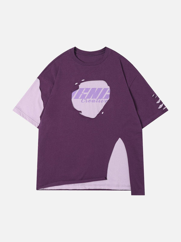 Evapacs - Hole Fake Two-piece Color Matching Tee- Streetwear Fashion - evapacs.com