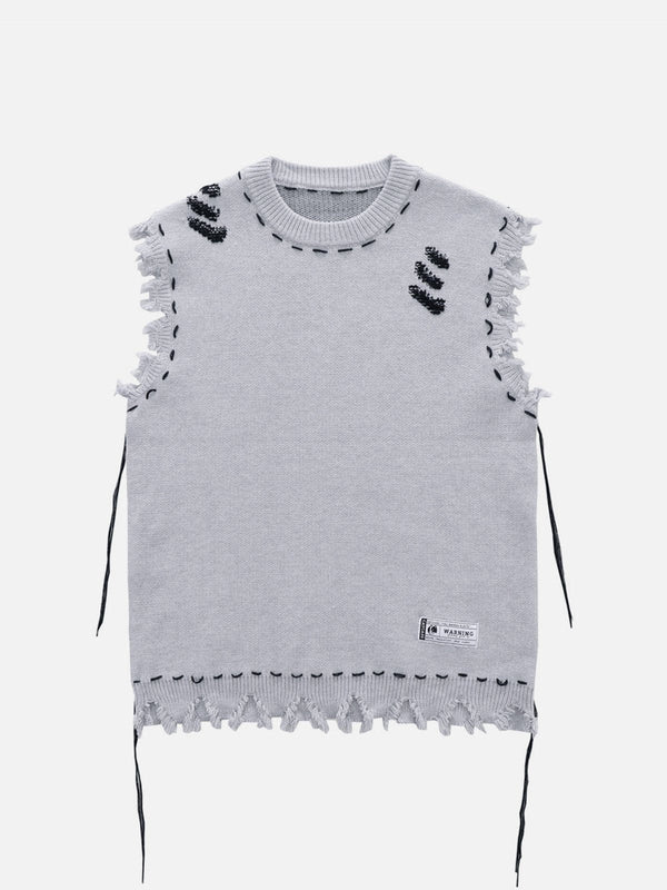 Evapacs - Hole Raw Edge Sweater Vest- Streetwear Fashion - evapacs.com