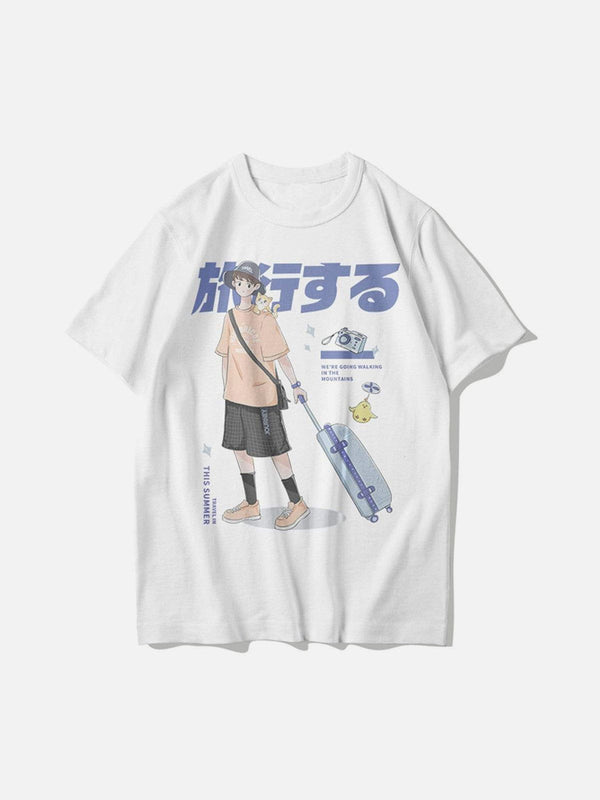Evapacs - Japanese Anime Travel Boy Print Cotton Tee- Streetwear Fashion - evapacs.com