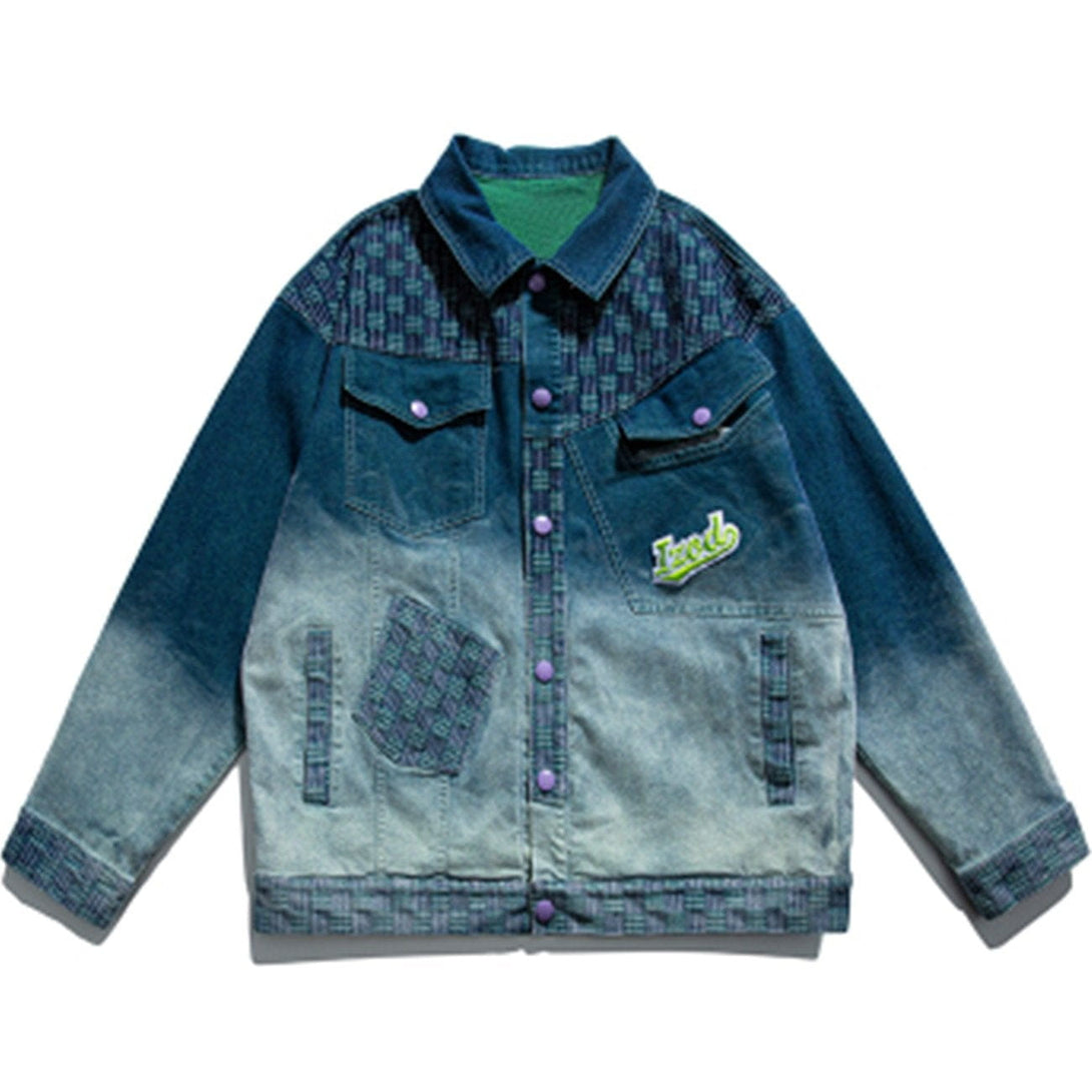 Evapacs - Labeled Gradient Denim Jacket- Streetwear Fashion - evapacs.com