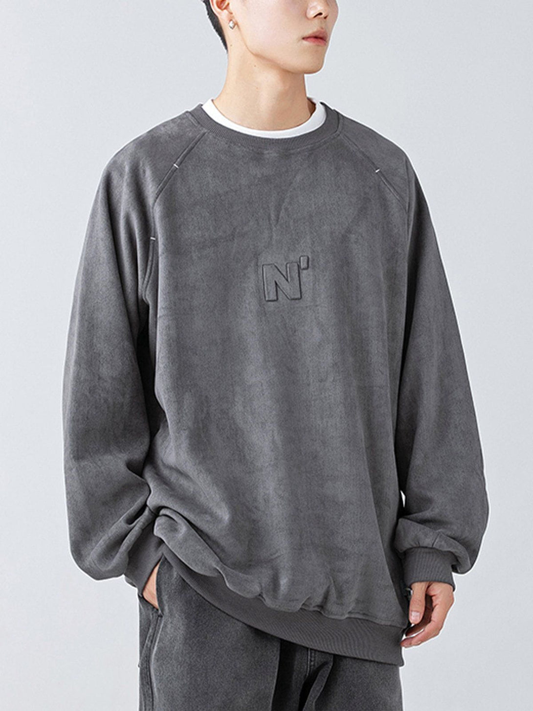 Evapacs - Letter Embossed Suede Sweatshirt- Streetwear Fashion - evapacs.com