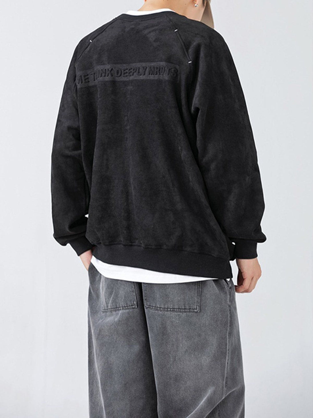 Evapacs - Letter Embossed Suede Sweatshirt- Streetwear Fashion - evapacs.com