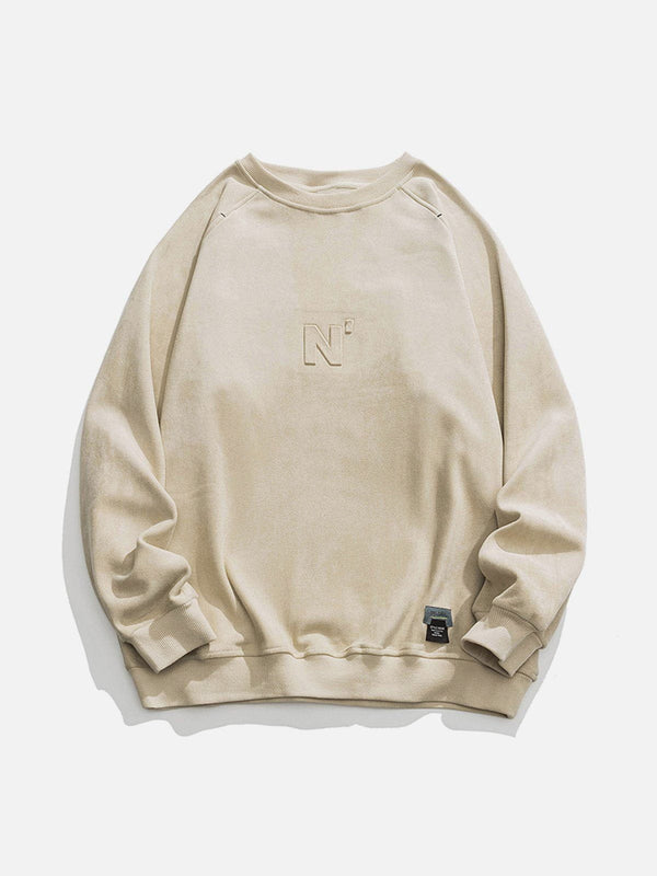 Evapacs - Letter Embossed Suede Sweatshirt- Streetwear Fashion - evapacs.com