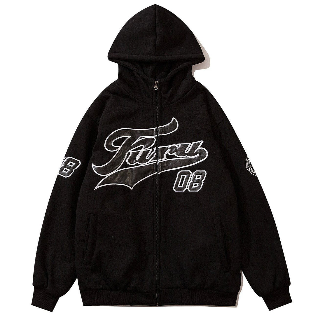 Evapacs - Letter Embroidery Zipper Hoodie- Streetwear Fashion - evapacs.com