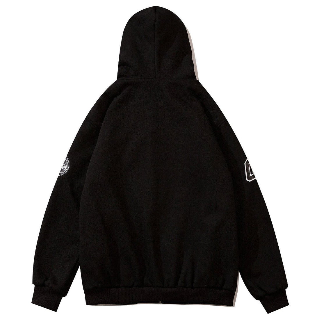 Evapacs - Letter Embroidery Zipper Hoodie- Streetwear Fashion - evapacs.com