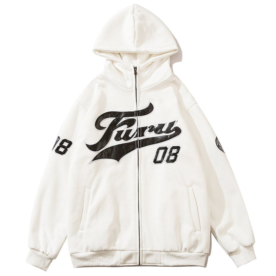 Evapacs - Letter Embroidery Zipper Hoodie- Streetwear Fashion - evapacs.com