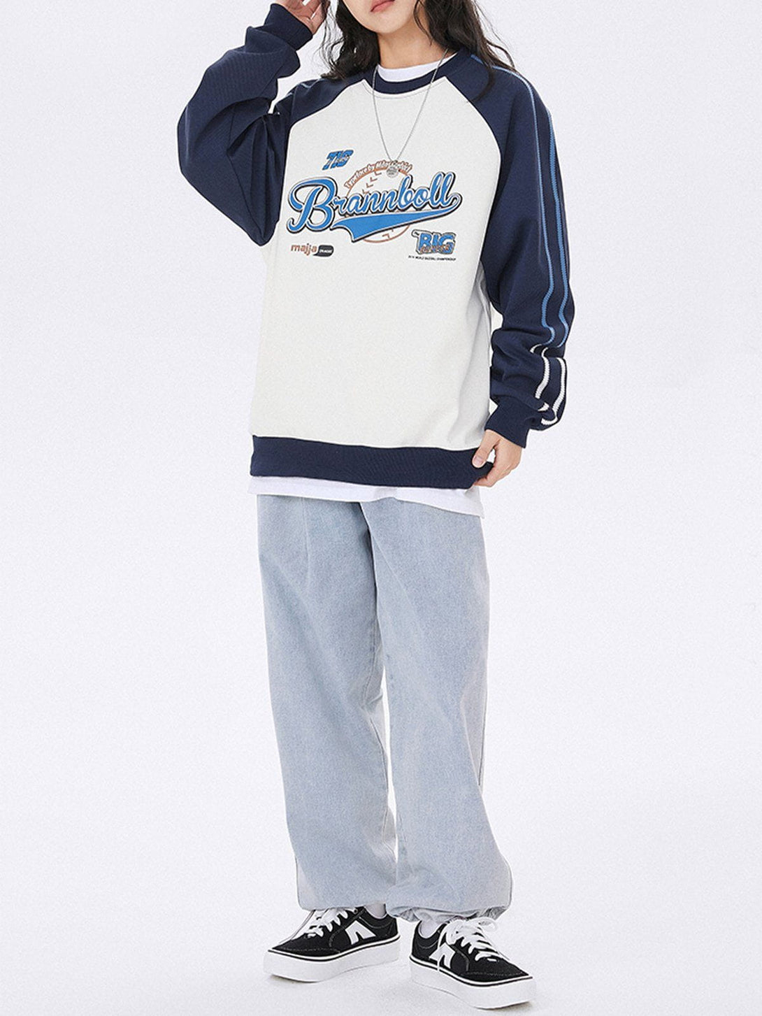 Evapacs - Letter Print Panel Side Stripe Sweatshirt- Streetwear Fashion - evapacs.com