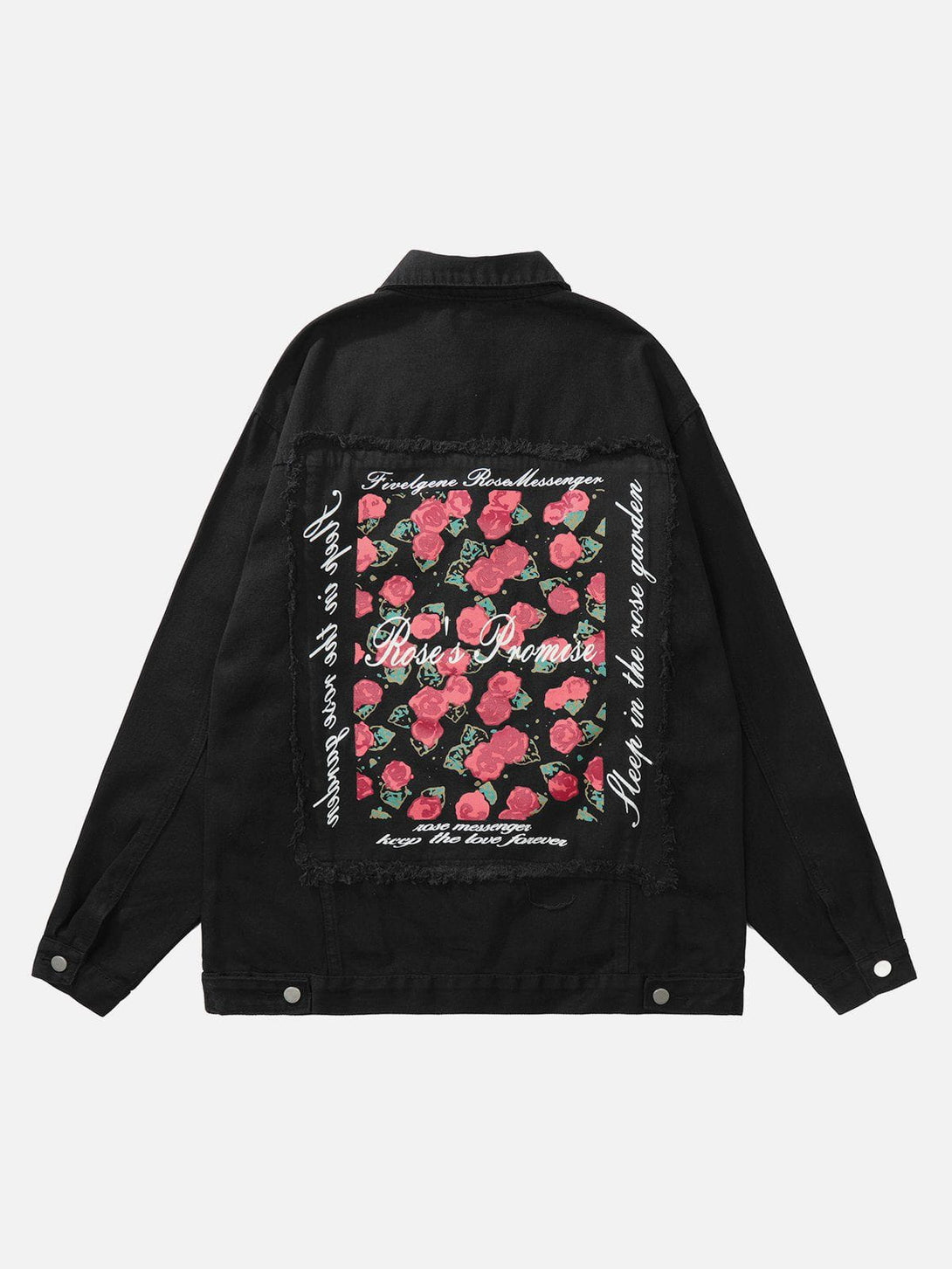 Evapacs - Letter Rose Button Denim Jacket- Streetwear Fashion - evapacs.com