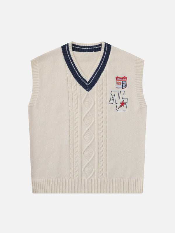 Evapacs - Lettered Star Embroidery Sweater Vest- Streetwear Fashion - evapacs.com