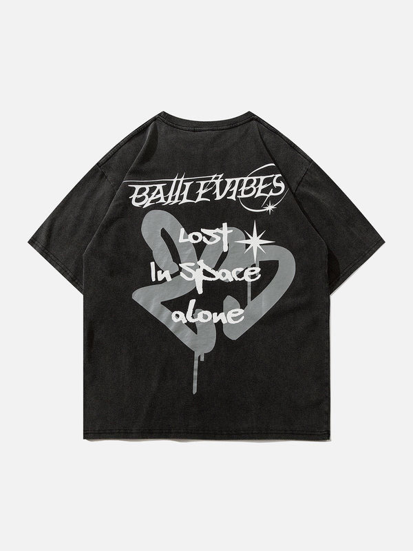 Evapacs - Line Letters Print Washed Tee- Streetwear Fashion - evapacs.com