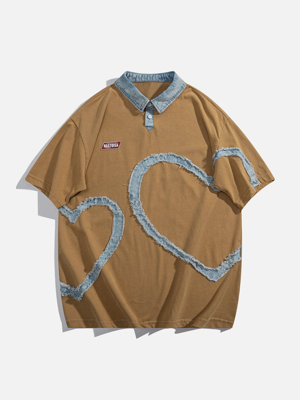 Evapacs - Love Denim Patch Embroidery POLO Tee- Streetwear Fashion - evapacs.com