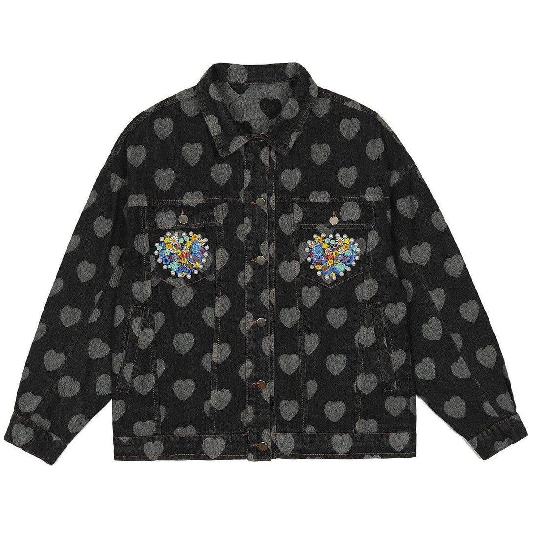 Evapacs - Love Embroidered Pocket Denim Jacket- Streetwear Fashion - evapacs.com