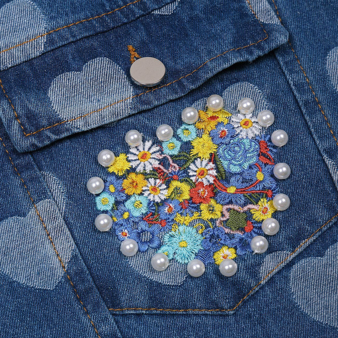 Evapacs - Love Embroidered Pocket Denim Jacket- Streetwear Fashion - evapacs.com