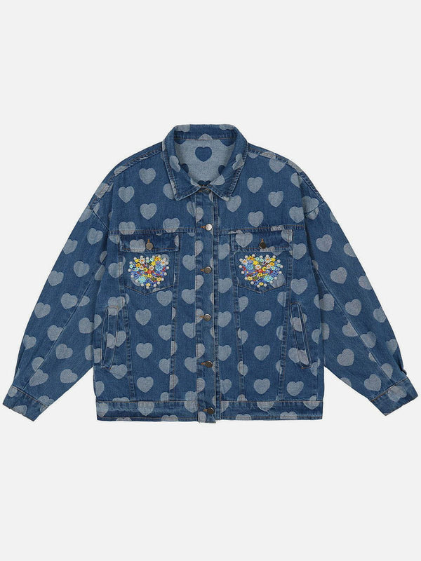 Evapacs - Love Embroidered Pocket Denim Jacket- Streetwear Fashion - evapacs.com