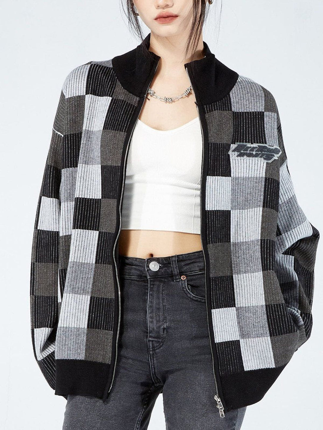 Evapacs - Mosaic Plaid Cardigan- Streetwear Fashion - evapacs.com