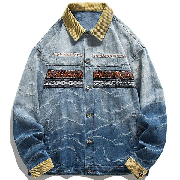 Evapacs - National Style Printing Gradient Denim Jacket- Streetwear Fashion - evapacs.com