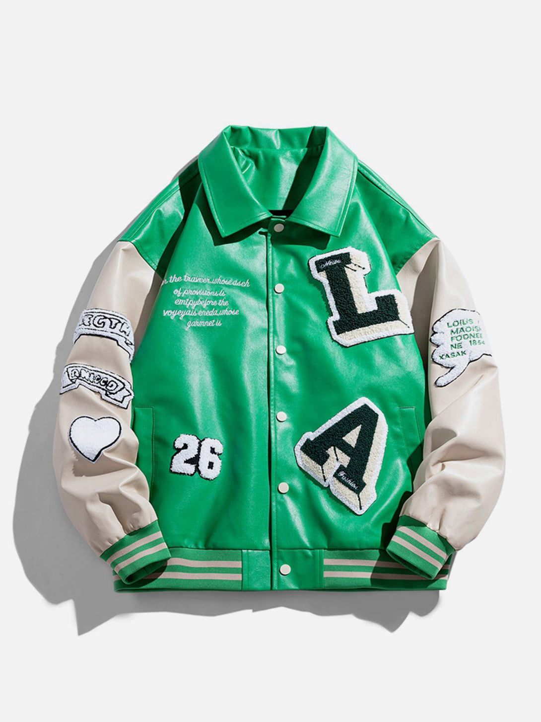 Evapacs - Patchwork Flocking Letter PU Jacket- Streetwear Fashion - evapacs.com