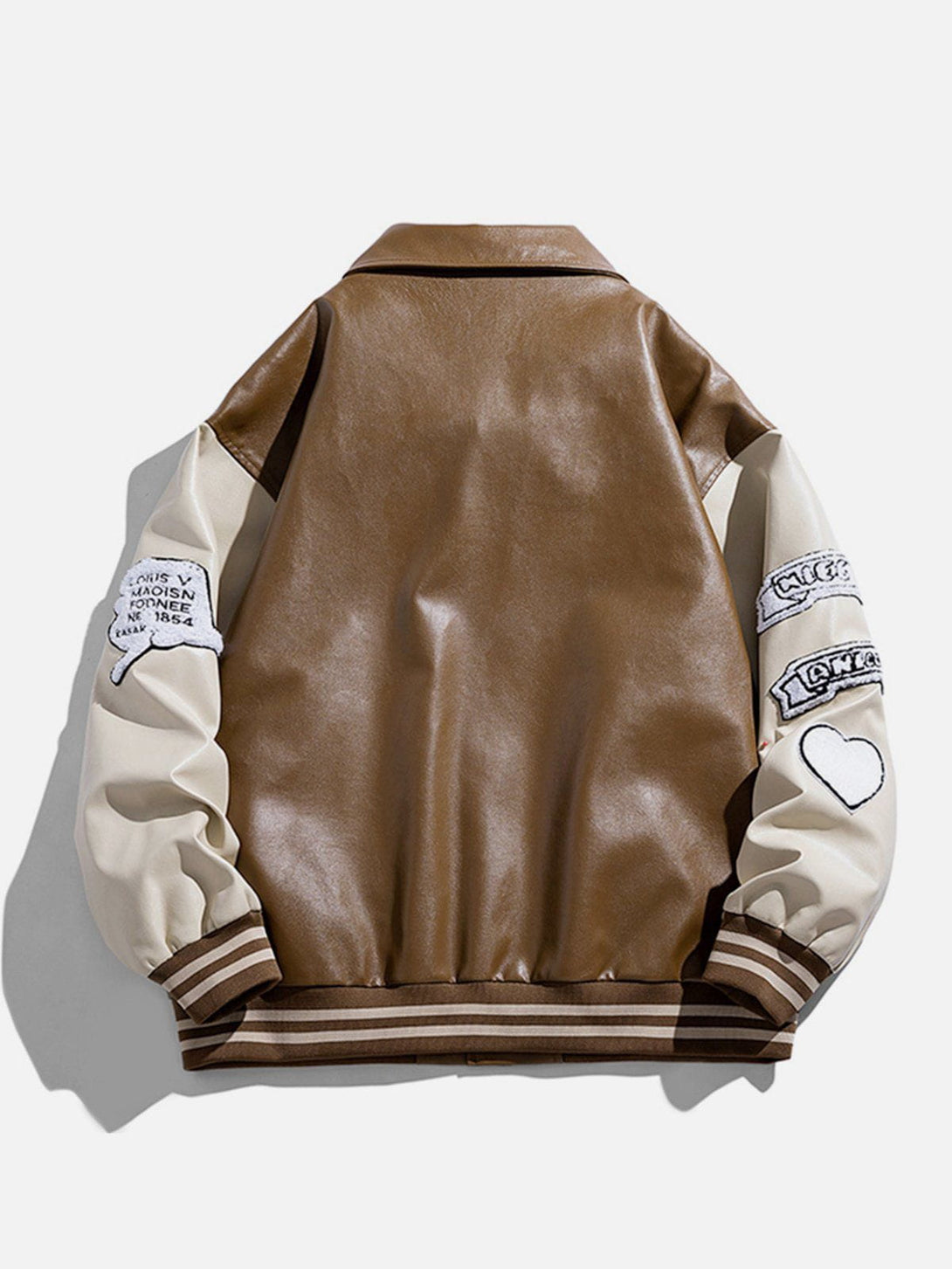 Evapacs - Patchwork Flocking Letter PU Jacket- Streetwear Fashion - evapacs.com