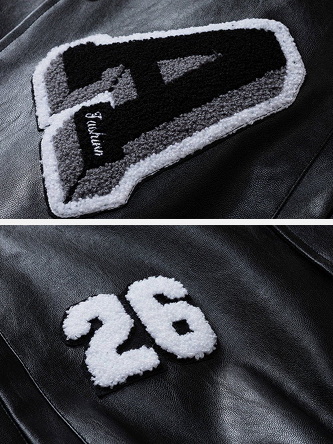 Evapacs - Patchwork Flocking Letter PU Jacket- Streetwear Fashion - evapacs.com