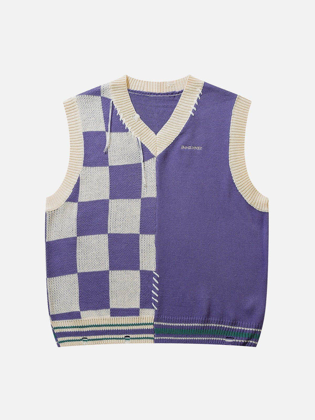 Evapacs - Patchwork Plaid Sweater Vest- Streetwear Fashion - evapacs.com