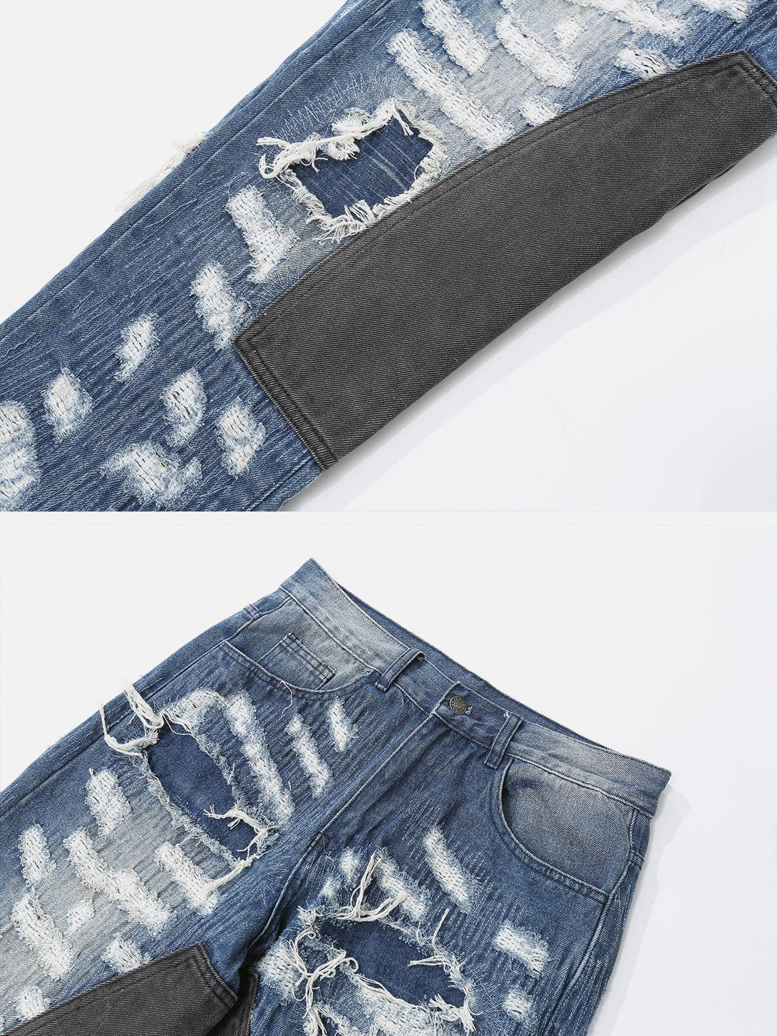 Evapacs - Patchwork Raw Edges Ripped Jeans- Streetwear Fashion - evapacs.com