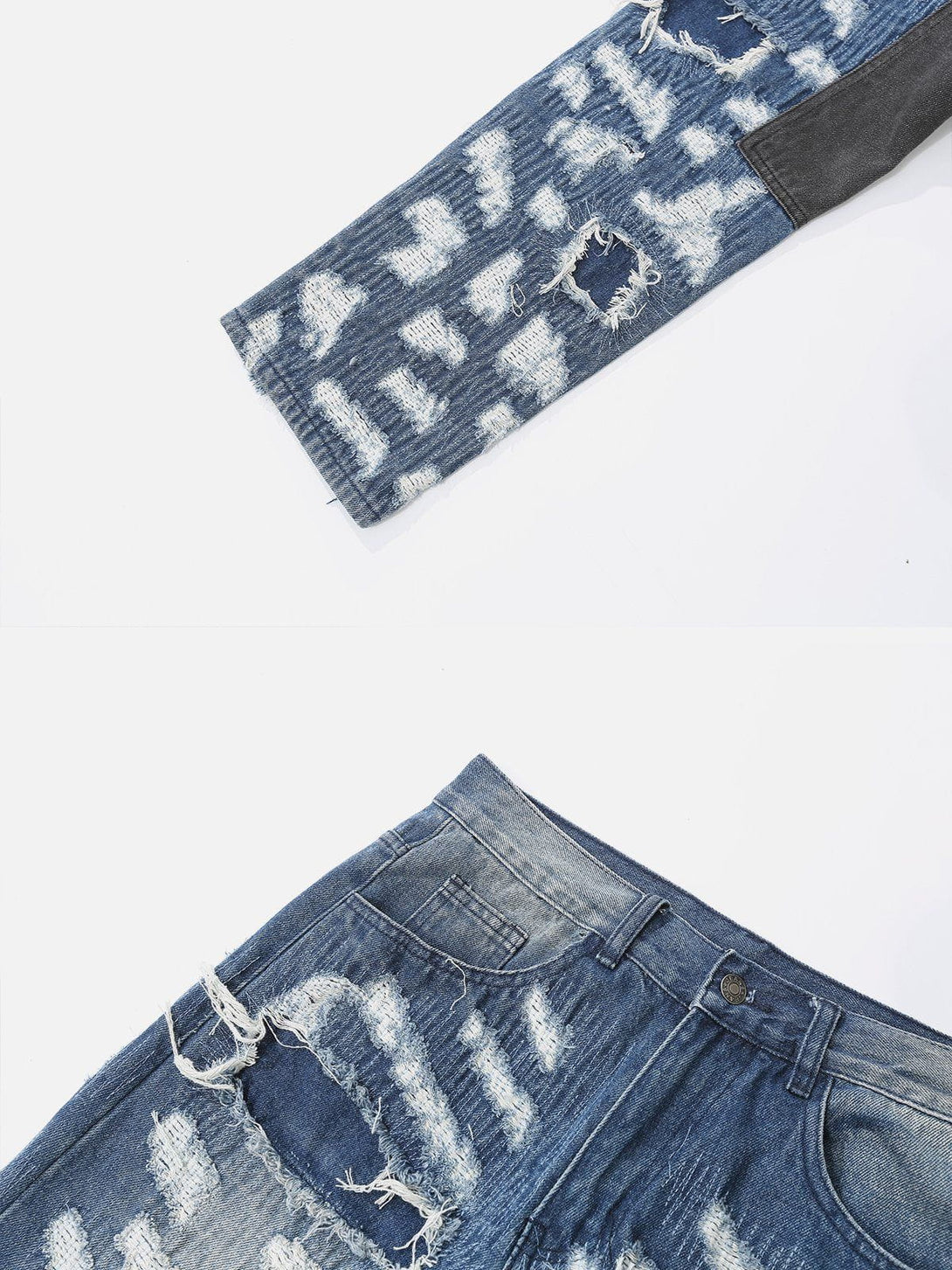 Evapacs - Patchwork Raw Edges Ripped Jeans- Streetwear Fashion - evapacs.com