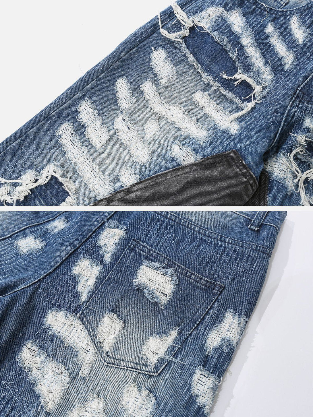 Evapacs - Patchwork Raw Edges Ripped Jeans- Streetwear Fashion - evapacs.com