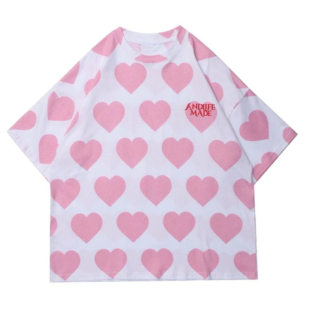 Evapacs - Peach Heart Print Cotton Tee- Streetwear Fashion - evapacs.com