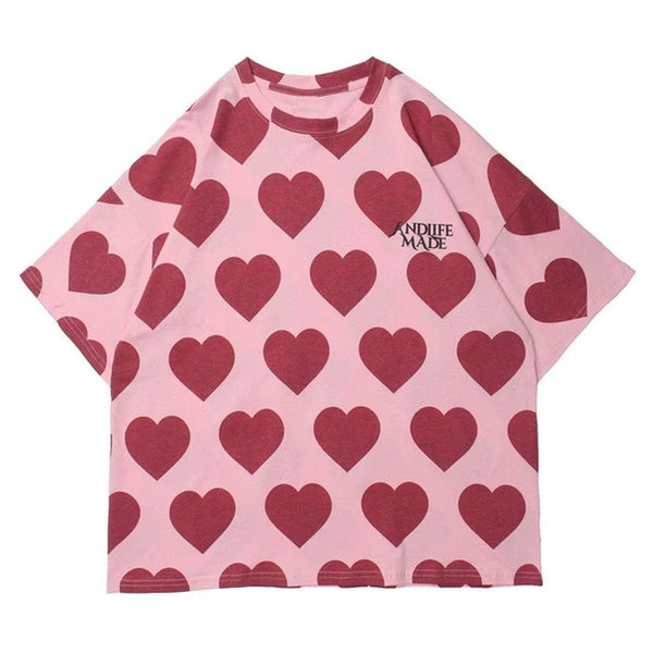 Evapacs - Peach Heart Print Cotton Tee- Streetwear Fashion - evapacs.com