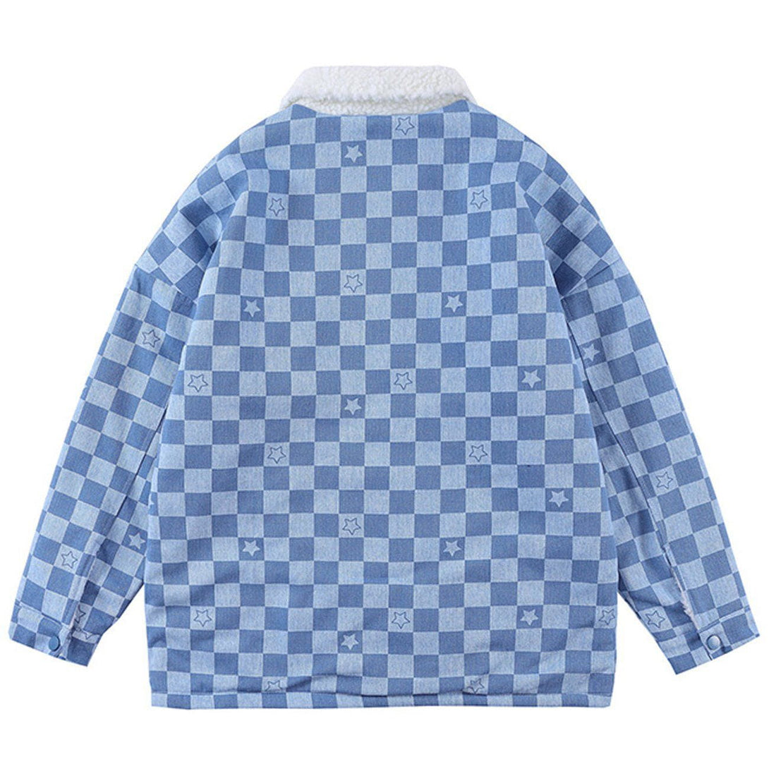 Evapacs - Pure Color Lattice Stars Winter Coat- Streetwear Fashion - evapacs.com