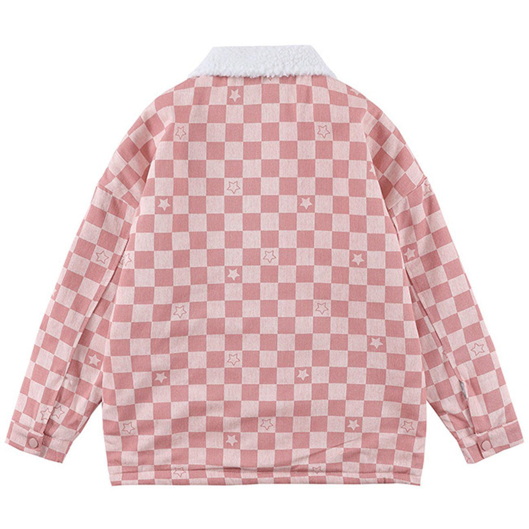 Evapacs - Pure Color Lattice Stars Winter Coat- Streetwear Fashion - evapacs.com