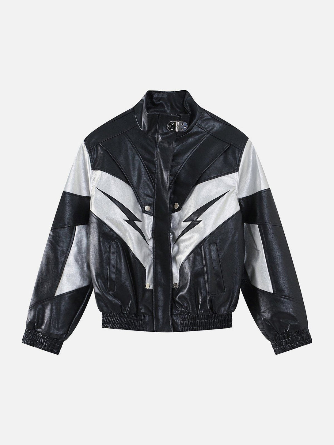 Evapacs - Racing Contrast Panel Lightning Leather Jacket- Streetwear Fashion - evapacs.com