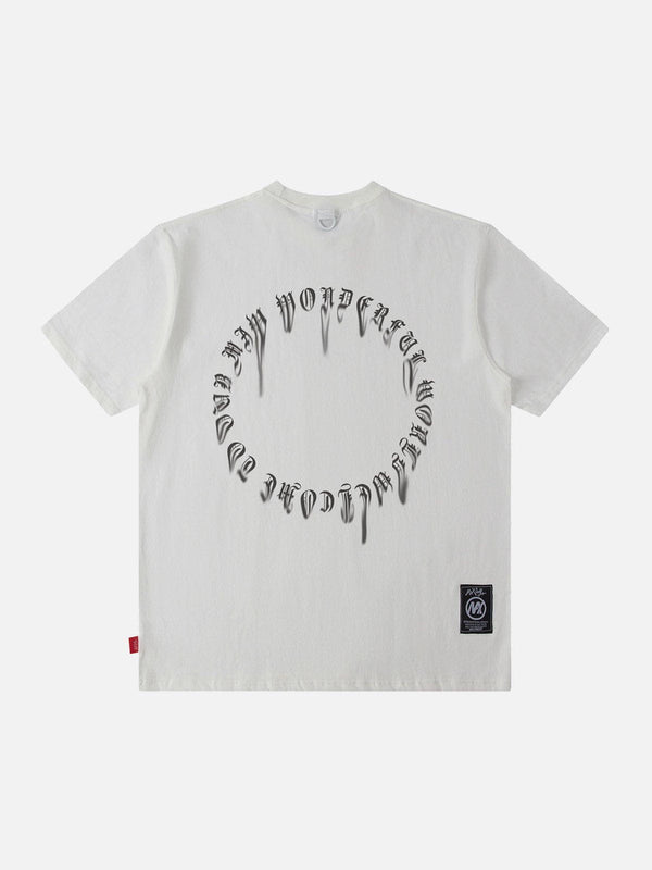 Evapacs - Ring Shaped Gothic Letter Print Tee- Streetwear Fashion - evapacs.com