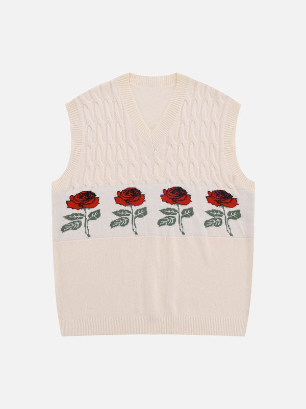 Evapacs - Rose Pattern Sweater Vest- Streetwear Fashion - evapacs.com