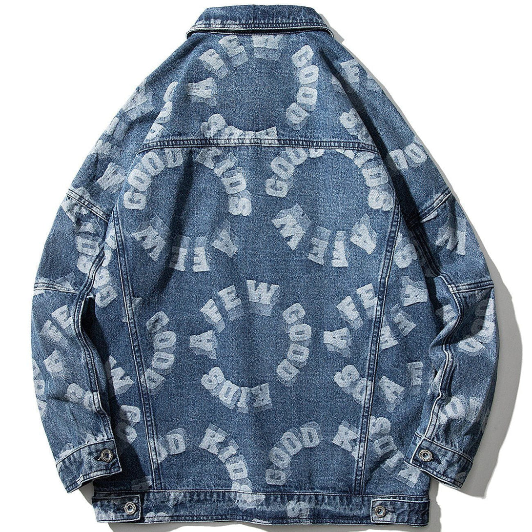 Evapacs - Round Letters Print Denim Jacket- Streetwear Fashion - evapacs.com