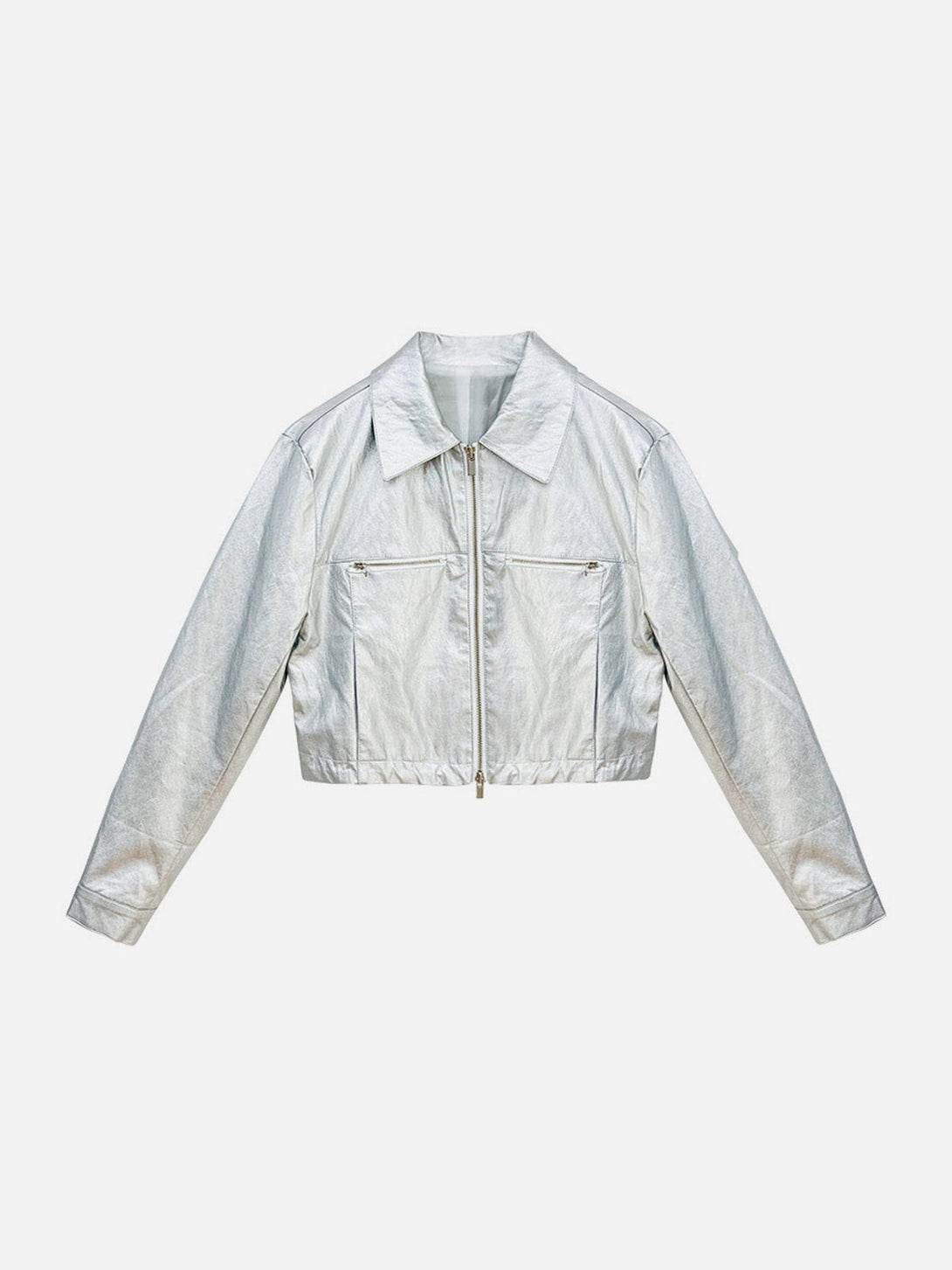 Evapacs - Shiny Silver Cropped Jacket- Streetwear Fashion - evapacs.com