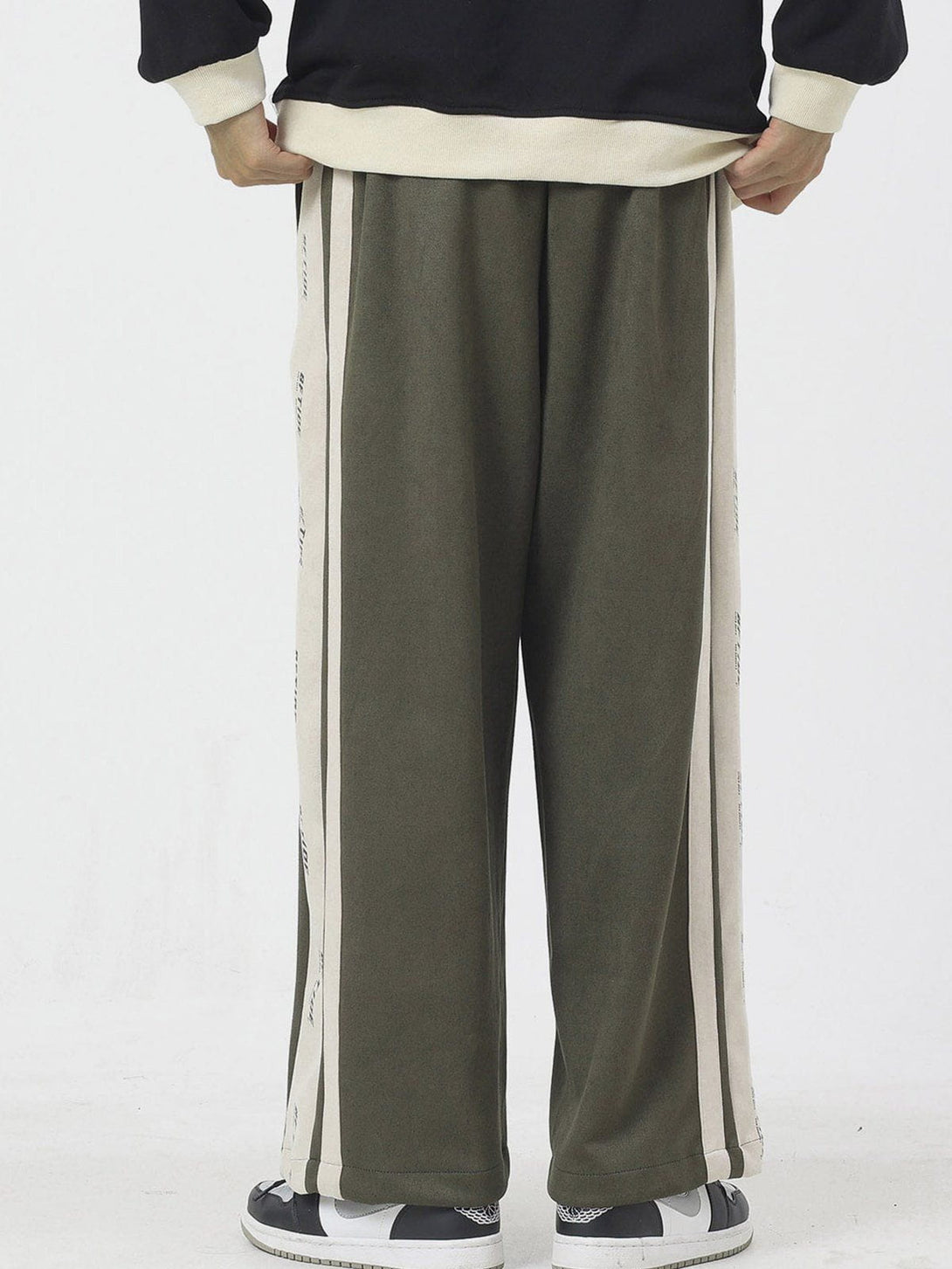 Evapacs - Side Stripe Print Suede Pants- Streetwear Fashion - evapacs.com