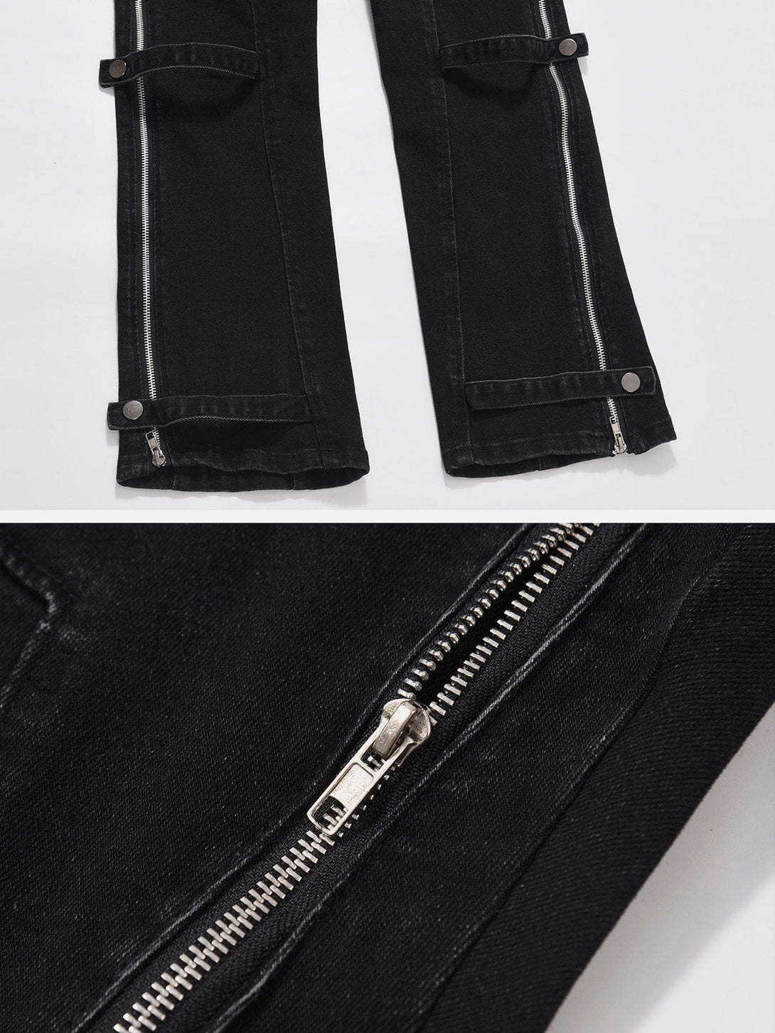 Evapacs - Solid Color Zipper Design Drawstring Jeans- Streetwear Fashion - evapacs.com